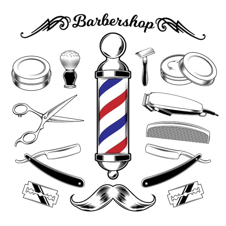 मुफ़्त वेक्टर vector monochrome collection barbershop tools.