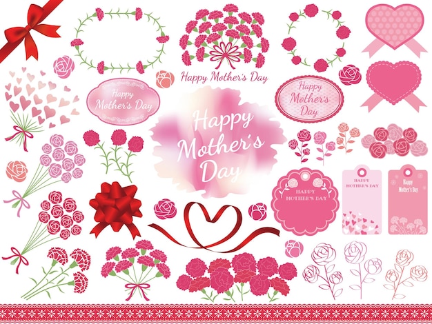 Vector mother's day design element set isolated on a white background