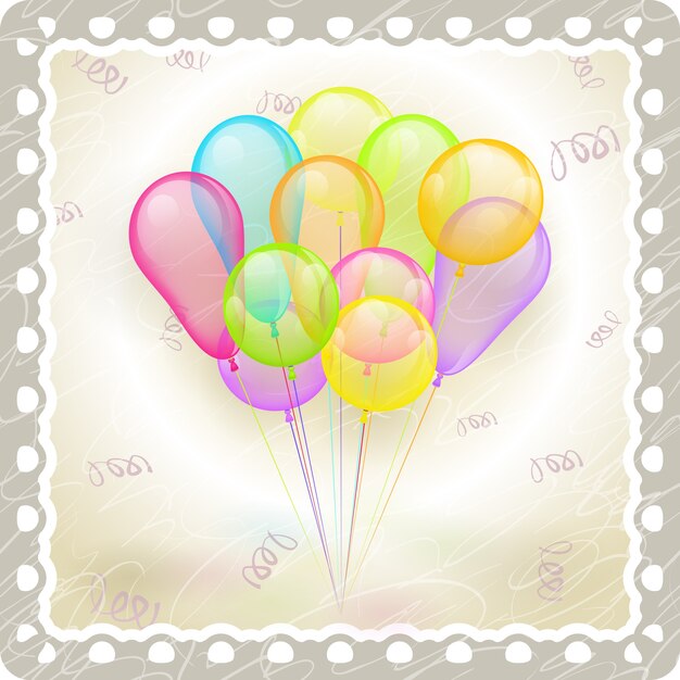 Vector multicolored balloons in old vintage frame