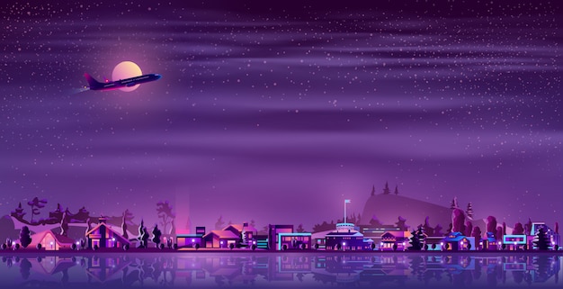 Vector Neon Fisher Village at Night – Countryside