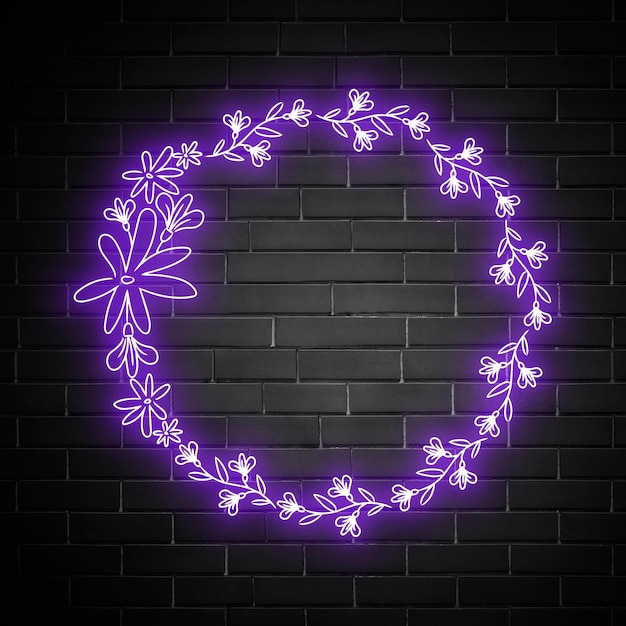 Vector neon frame botanical glowing border