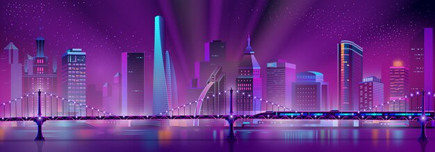 Vector neon megapolis background with speed train