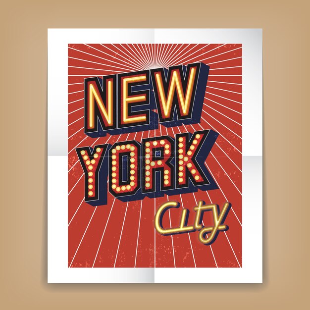 Векторный плакат Нью-Йорка с текстовыми шрифтами в виде неоновых или электрических знаков