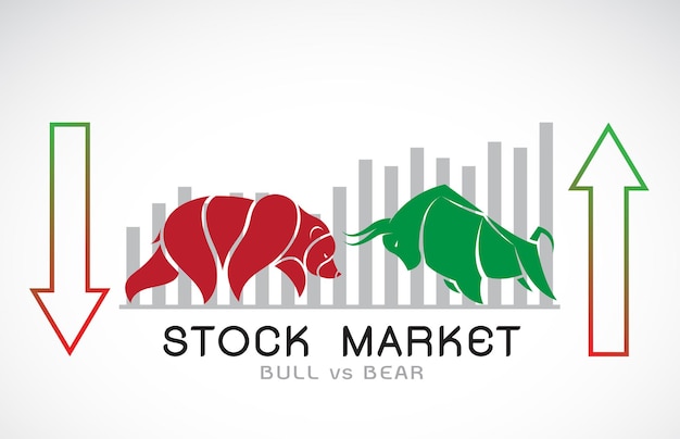 株式市場の動向の強気と弱気のシンボルのベクトル。成長している市場と下降している市場。野生動物。 Premiumベクター
