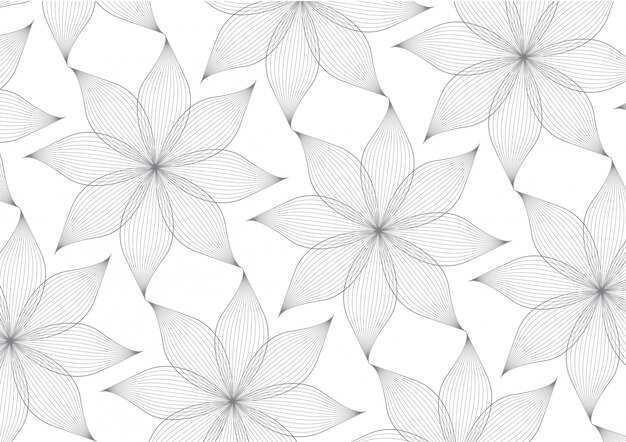 正方形の手描きの花柄 モノクロの背景 プレミアムベクター