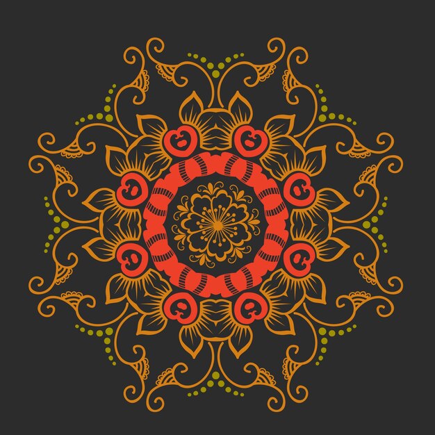 Vector ornamental round lace with damask and arabesque elements. Mehndi style. Orient traditional ornament. Zentangle-like round colored floral ornament.