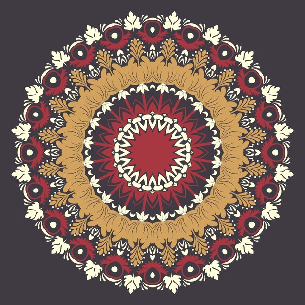 Vector ornamental round lace with damask and arabesque elements. Mehndi style. Orient traditional ornament. Zentangle-like round colored floral ornament.