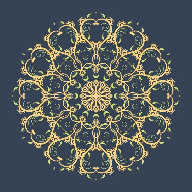 Vector ornamental round lace with damask and arabesque elements. Mehndi style. Orient traditional ornament. Zentangle-like round colored floral ornament.