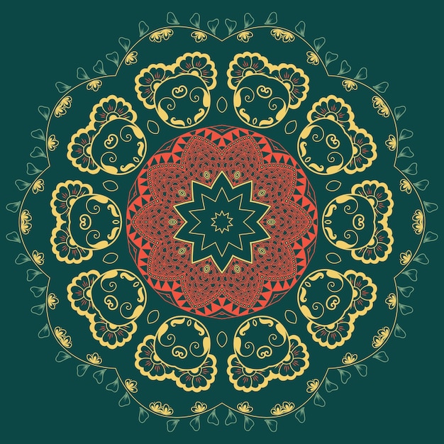 Vector ornamental round lace with damask and arabesque elements. Mehndi style. Orient traditional ornament. Zentangle-like round colored floral ornament.