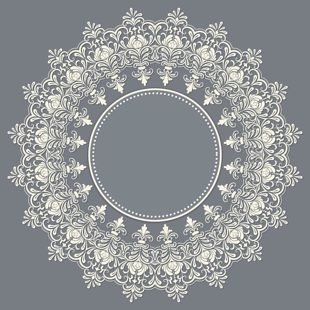 Vector ornamental round lace with damask and arabesque elements. Mehndi style. Orient traditional ornament. Zentangle-like round colored floral ornament.