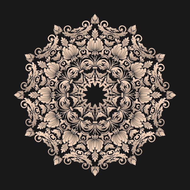 Векторное декоративное круглое кружево с элементами дамаска и арабески в стиле Менди Восточный традиционный орнамент Zentanglelike круглый цветной цветочный орнамент
