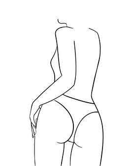 Vector outline black and white illustration of woman body. one line drawing isolated on white background.