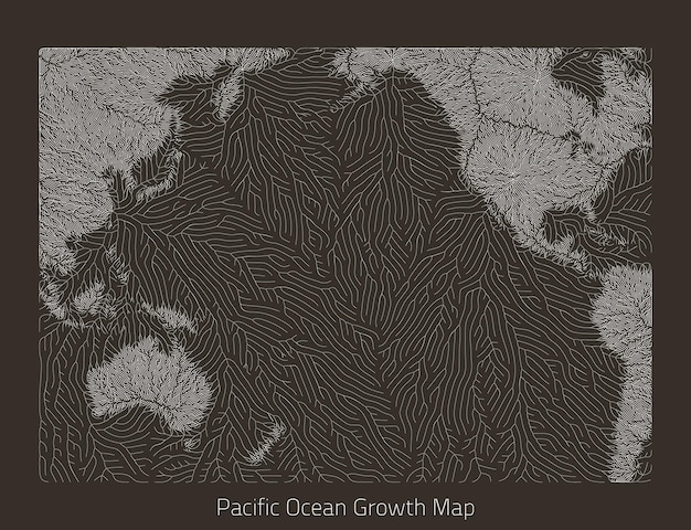 Vector pacific map generative growth structure in form of continent organic texture with geographic silhouettes