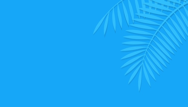 Vector palm leaf silhouette illustration with text space on a vibrant blue background