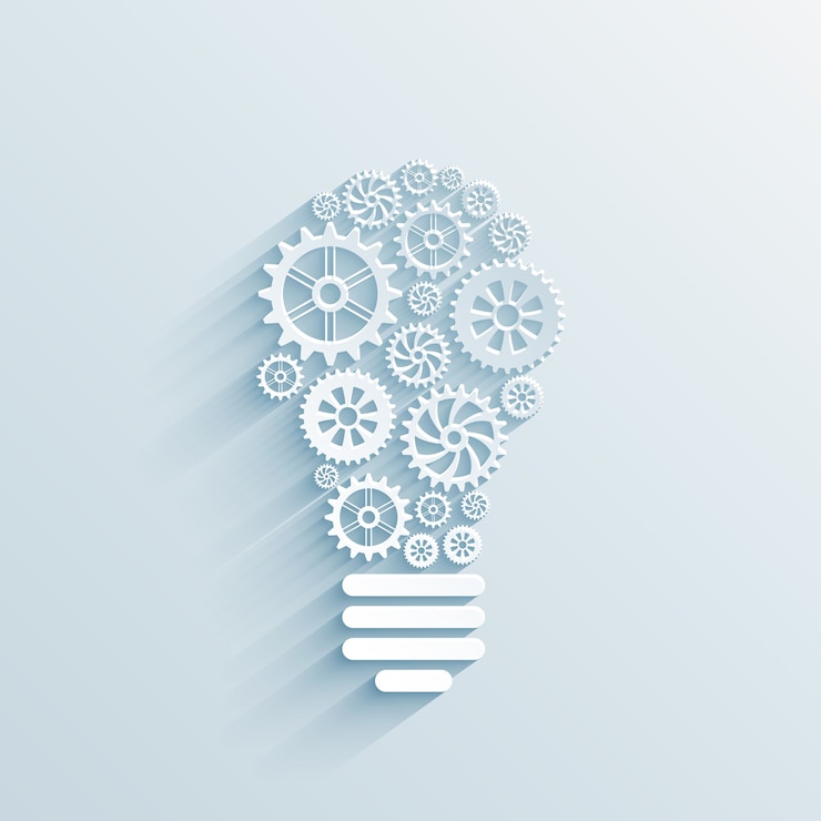 Free Vector vector paper light bulb with gears and cogs, business interaction concept