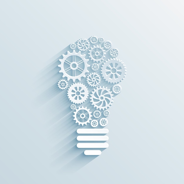 vector paper light bulb with gears and cogs, business interaction concept