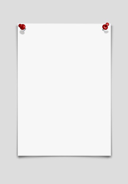 вектор лист бумаги, изолированные на сером фоне с красными булавками