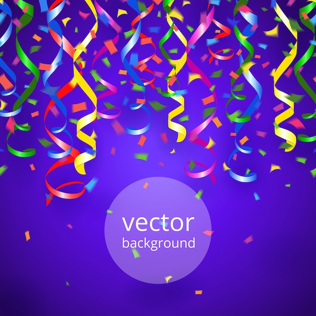 Vector party streamers and confetti on blue background
