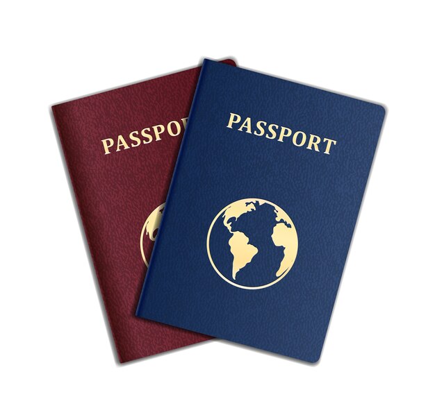 Vector Passports with map isolated on white