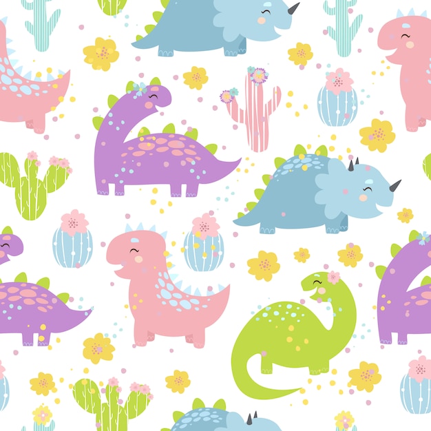 vector pastel dinosaurs seamless pattern