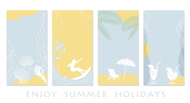 Free vector vector pastelcolored summer greeting card template set with beach ocean sky and text space