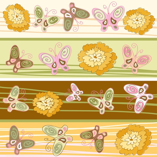 Vector pattern with nature and butterflies