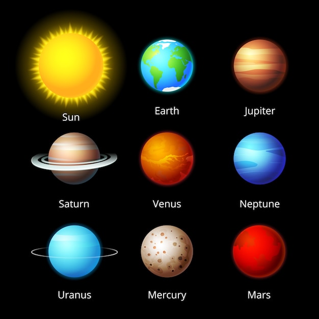 vector planets collection on dark sky