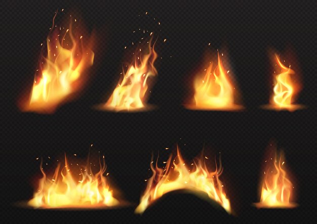 Векторные реалистичные горящий огонь пламя набор