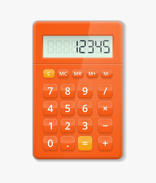 Вектор реалистичный калькулятор. электронная кнопка, расчет цифр, индикация минуса и плюса