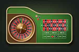 Free vector vector realistic casino roulette table, wheel and chips top view isolated on green background