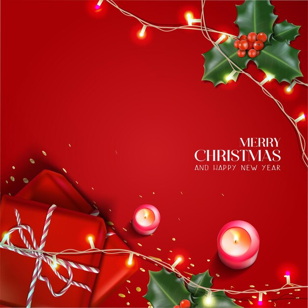 Vector realistic Christmas and New Year background banner flyer greeting card postcard Square o