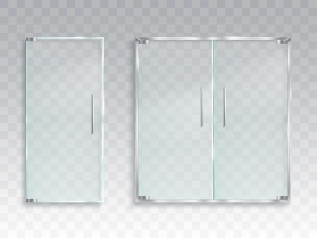 Free vector vector realistic illustration of a layout of an entrance glass door with metal handles