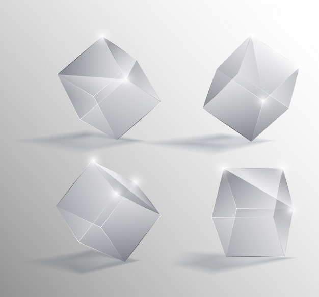 Vector realistic illustration of a transparent glass cubes in different positions