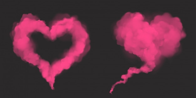 심장 모양의 벡터 현실적인 분홍색 연기
