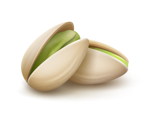 Бесплатное векторное изображение Вектор реалистичные фисташковые орехи с видом сбоку ореховой скорлупы, изолированные на белом фоне