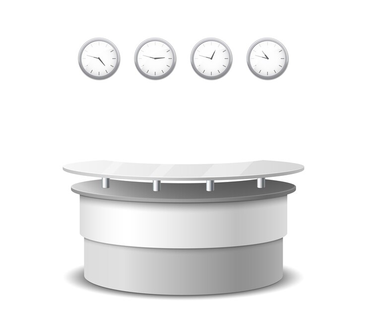 Free Vector vector realistic reception counter. interior and furniture design, table in hall, counter hotel