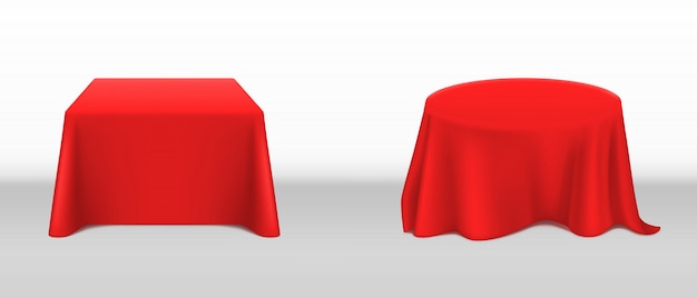 Vector realistic red tablecloth on tables