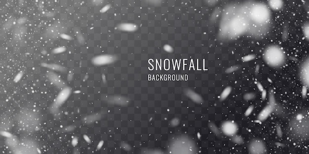 Vector realistic snowfall against a dark background. transparent elements for winter cards and poster.