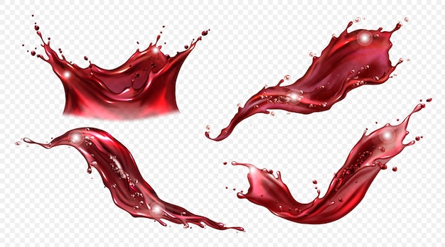 와인 또는 빨간 주스의 벡터 현실적인 스플래시