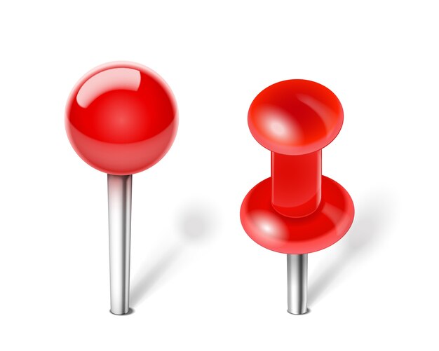 Vettore gratuito vector red push pin per carta per appunti