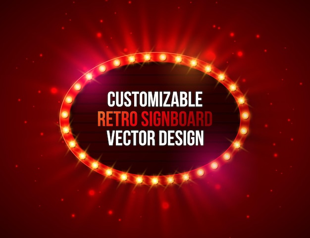 Vector Retro Billboard or Lightbox Illustration with Customizable Light Bulb Frame Design