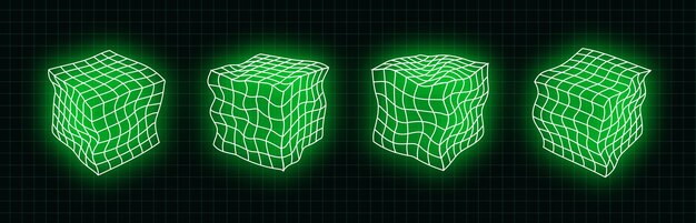Векторные ретро футуристические неоновые элементы дизайна 3d куб ретро графика набор тенденций дизайна 80-х и вина