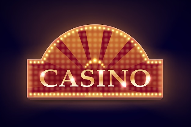 Free vector vector retro orange illuminated casino signboard for poster, flyer, billboard, web sites and gambling club isolated on black background