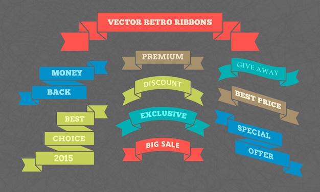 Vector Retro Ribbons with Inscriptions to Drive Consumerism on Textured Background