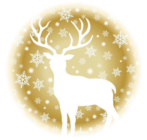 Free vector vector round christmas icon with a reindeer and snowflakes isolated on a white background.