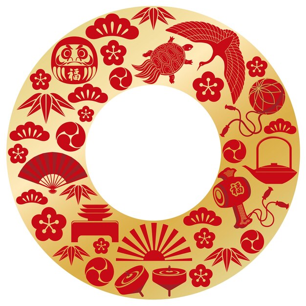 Vector Round Frame With Japanese Lucky Charms Celebrating The New Year.