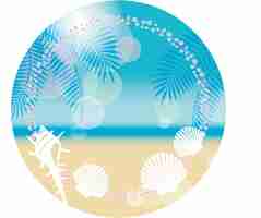 Free vector vector round summer background illustration with sandy beach and shellfishes with text space