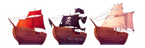 自由向量向量船只与白色、红色和黑色的帆