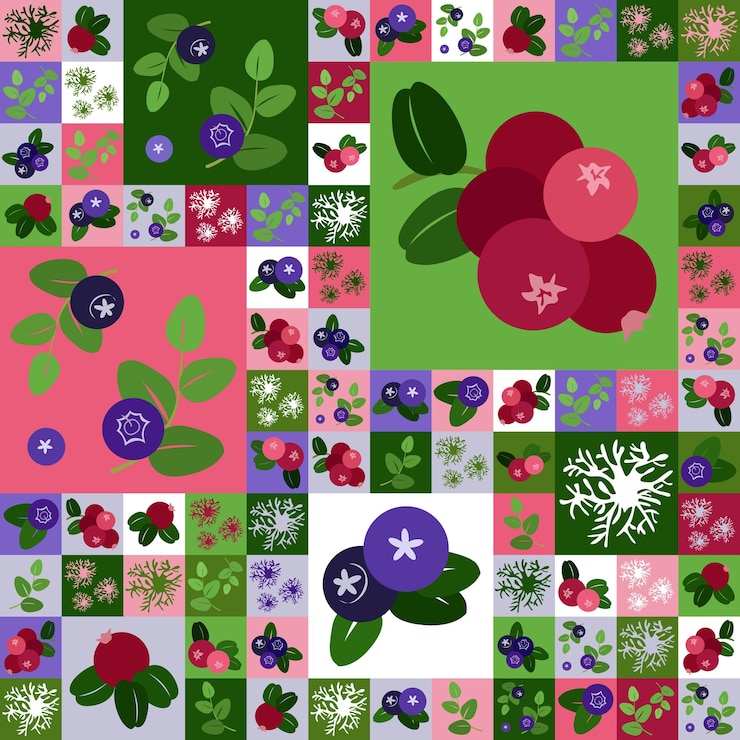 Free Vector vector seamless autumn pattern with cowberry, blueberry, cranberry.