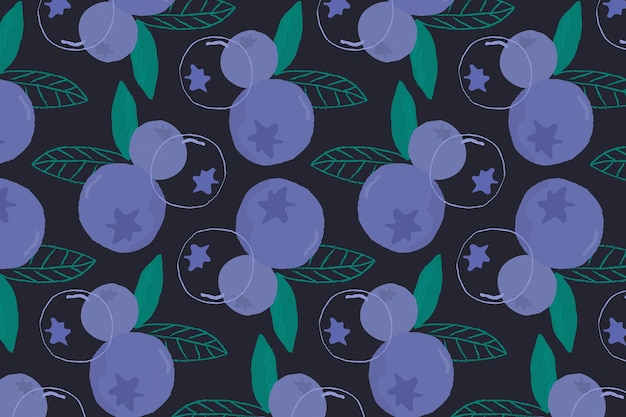 Vector seamless blueberry pattern black background